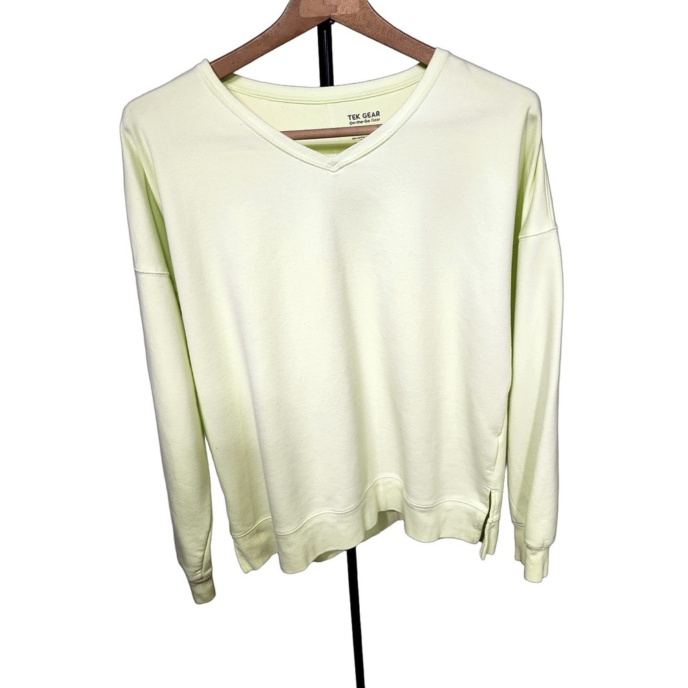 Tek Gear Womens M Lime Green V-Neck Sweatshirt On-the-Go Soft Fleece 273